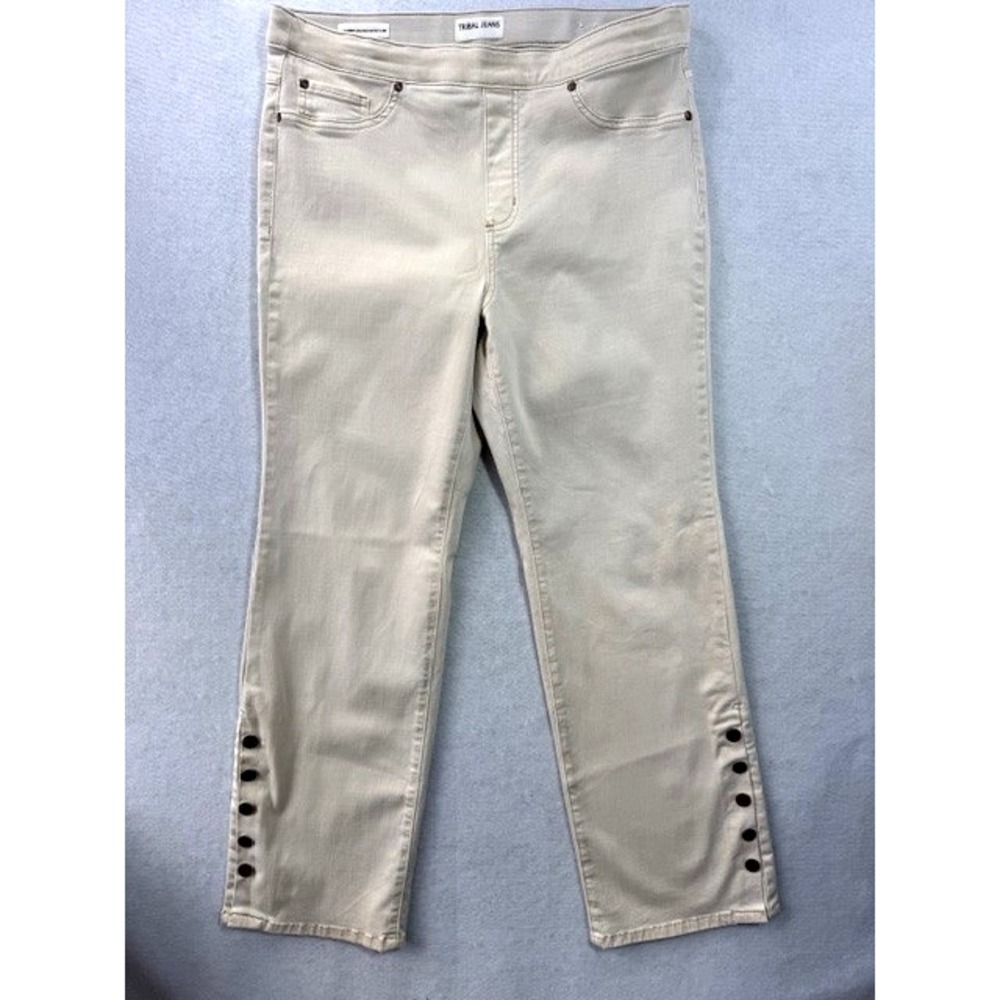 Tribal Audrey‎ Mid Rise Jeans Micro Flare Ankle Buttons Jeans Pants Cream Sz 12